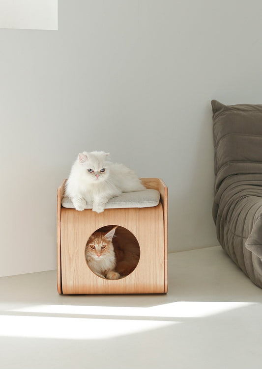 Casa Cama de Madera Natural para Gatos – Diseño Moderno y Funcional