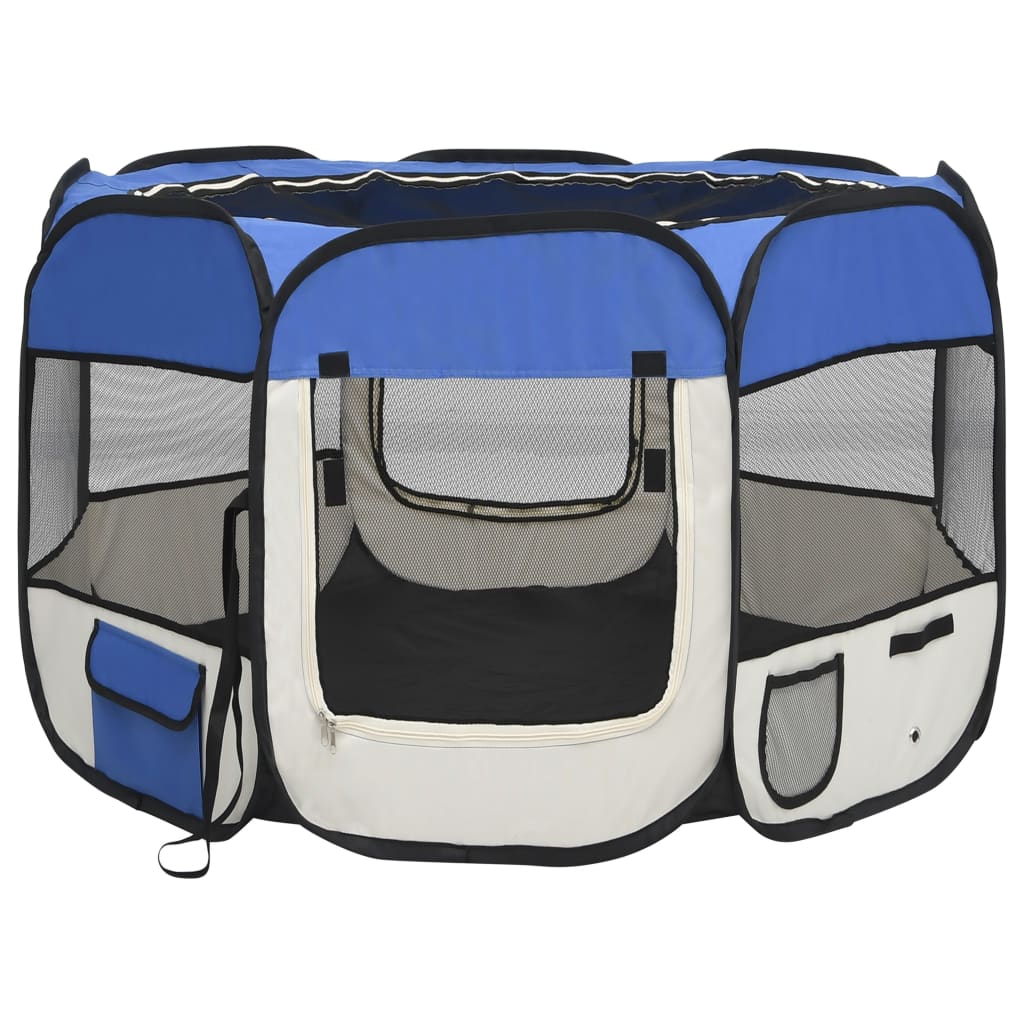 Parque Plegable para Perros con Bolsa de Transporte – Azul y Crema (90 × 90 × 58 cm)