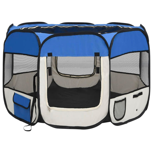 Parque Plegable para Perros con Bolsa de Transporte – Azul y Crema (90 × 90 × 58 cm)