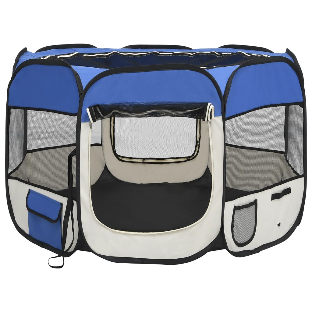 Parque Plegable para Perros con Bolsa de Transporte – Azul y Crema (90 × 90 × 58 cm)