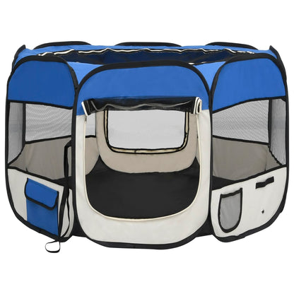 Parque Plegable para Perros con Bolsa de Transporte – Azul y Crema (90 × 90 × 58 cm)