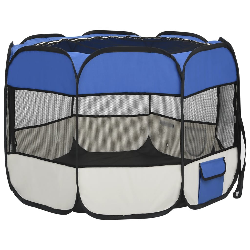 Parque Plegable para Perros con Bolsa de Transporte – Azul y Crema (90 × 90 × 58 cm)