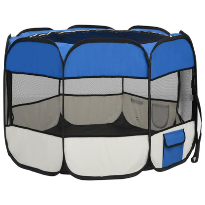 Parque Plegable para Perros con Bolsa de Transporte – Azul y Crema (90 × 90 × 58 cm)