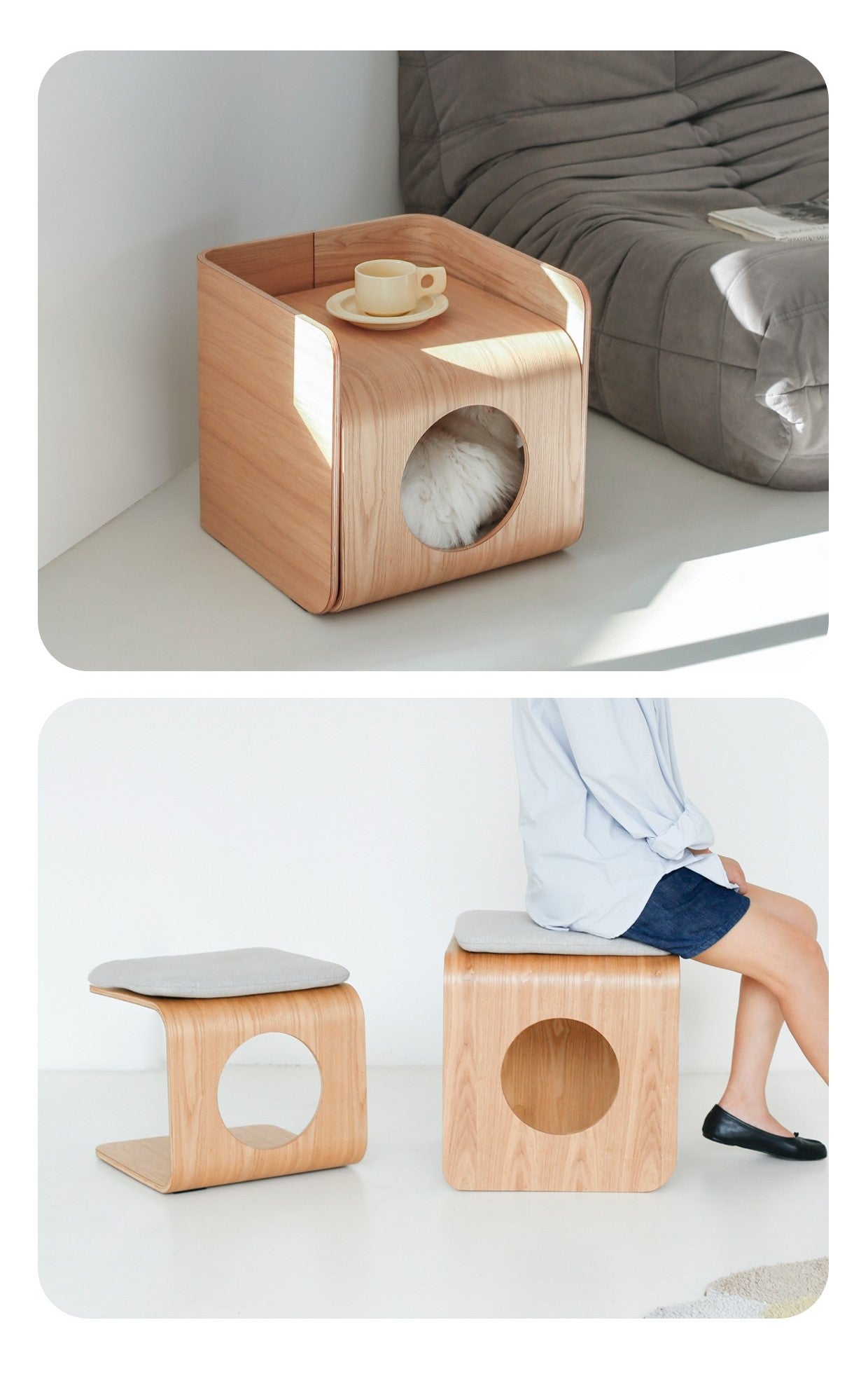 Casa Cama de Madera Natural para Gatos – Diseño Moderno y Funcional